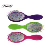 Child Rainbow Paddle Hair Brush Colorful Smooth Nylon Pins Cushion Comb